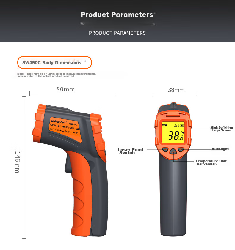 Suwei Infrared Thermometer, Temperature Gun, Oil Temperature Gun, Kitchen-Specific Thermometer SW390S 15
