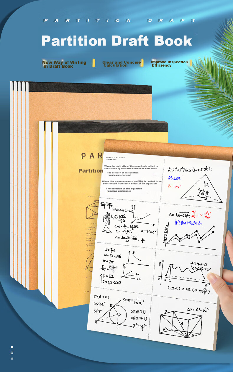 DiLe Small 22K Partition Draft Notebook Elementary School Blank Thickened Beige Paper Protector Middle And High School Math Practice Calculation Paper 40 Sheets/book STXBB Exercise Pen One Box 4269 10 Books 1