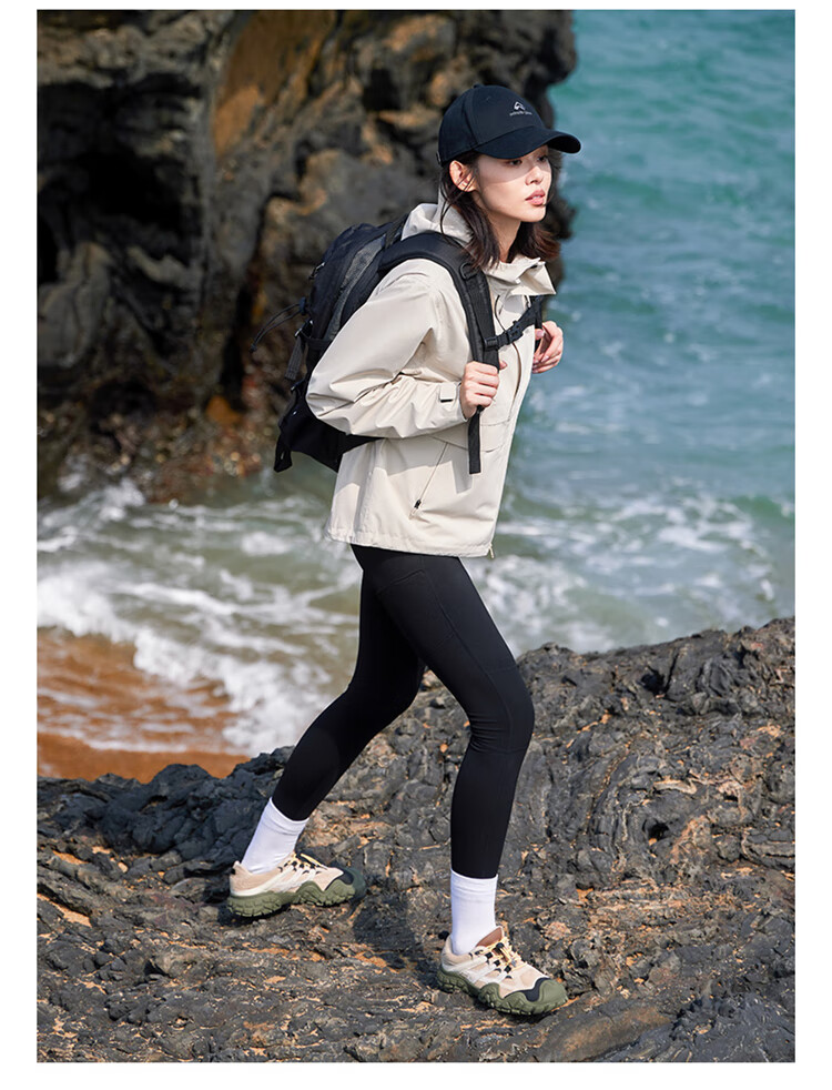Pioneer Camp Breathable Windproof Waterproof Jacket for Women, Autumn Outdoor Breathable Windproof Waterproof Travel Hiking Coat, Light Apricot Color, XXL 20