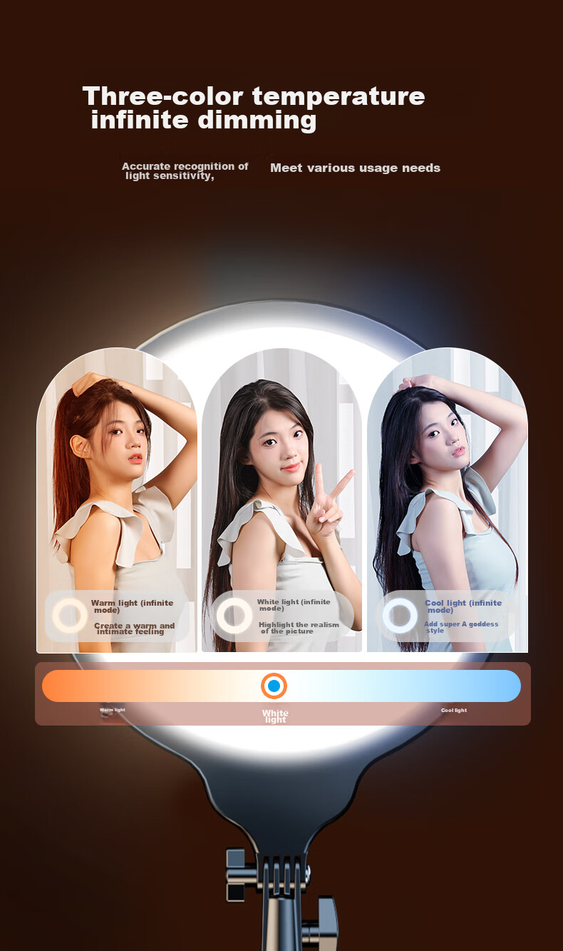 Shuotu Live Streaming Fill Light, Photography Light, Shooting Light, LED Full-Screen Light, Mobile Phone Live Streaming Stand, Floor-Standing Portable Overhead Shooting Studio, Professional Live Streaming Room Equipment Complete Set Light Frame 7