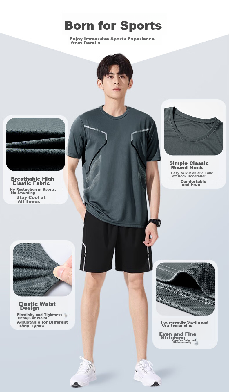 VICTORIATOURIST Men's Sports Set, Indoor Running Quick-Dry Shirt, Soccer Training Suit, Basketball And Badminton Outfit, Casual Set 2