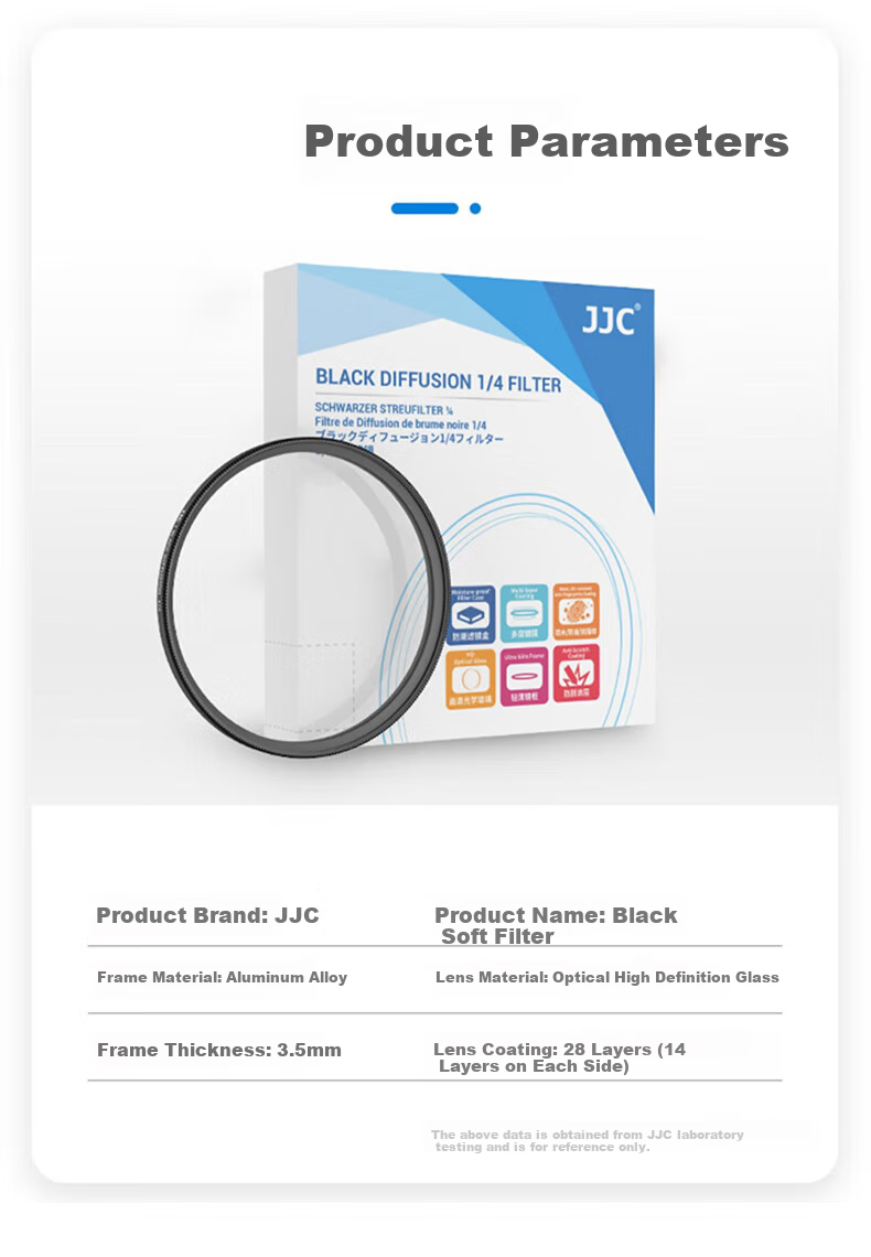 JJC Black Soft Filter 1/4, Soft Light Filter, Soft Focus Diffusion Filter, Portrait Blurring Lens, Suitable for Canon Nikon Sony Fuji DSLR Mirrorless Camera, 62mm 1