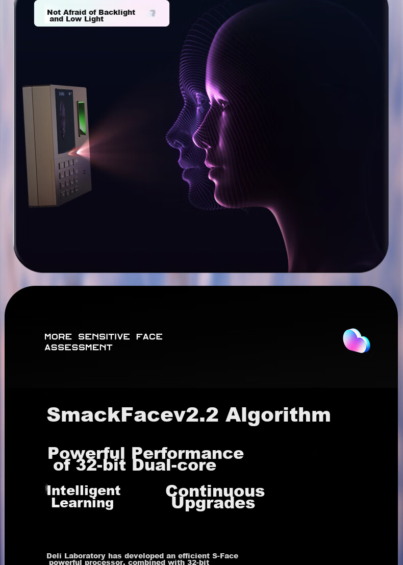 Deli Attendance Machine with Facial Recognition, Fingerprint, And Palm Vein Scanner - Face Detection, Hand-Lifting Recognition for Attendance. No Network Required, Three-Step Setup Automatically Generates Reports. Deep Space Gray AH12 11