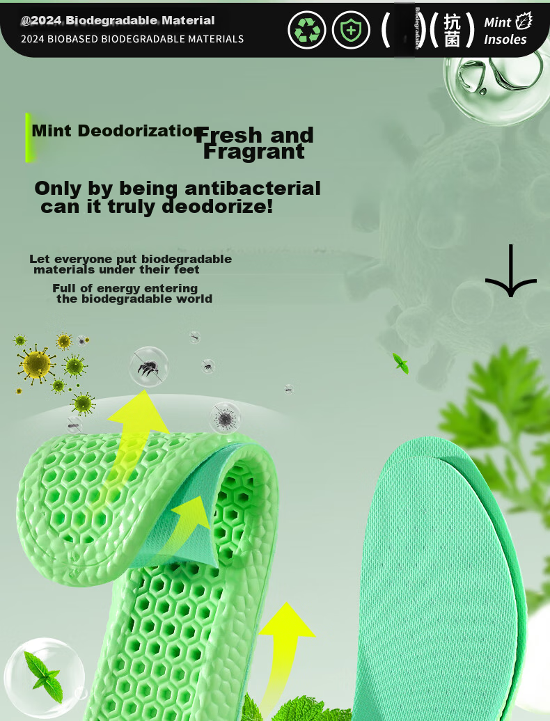 3AnGnI Antibacterial Deodorizing Insoles for Men And Women, Sports Military Training Shock-Absorbing Breathable Biodegradable Eco-Friendly Material, 2 Pairs, Size 41-42 7
