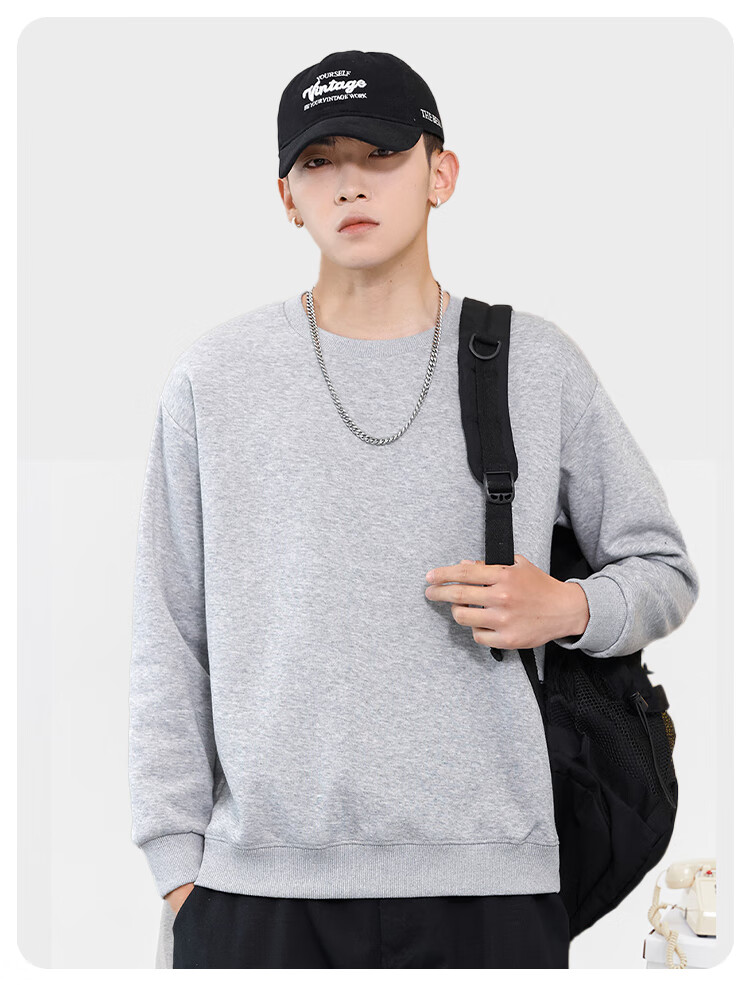 MiiOW Fleece-Lined Sweatshirt for Men, Autumn And Winter Thick Warm Jacket, Men's Round Neck Pullover Top, Versatile Cotton Long-Sleeve Base Layer 13