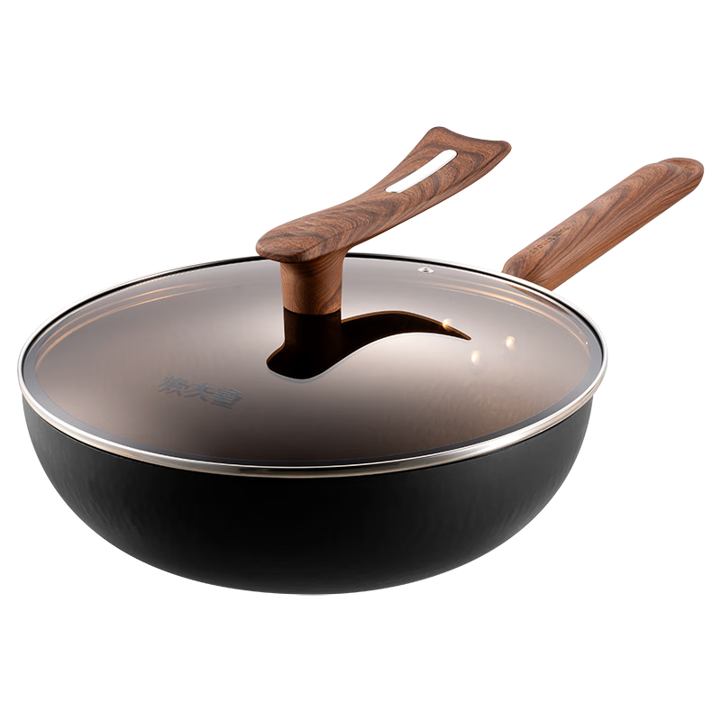 COOKER KING Wok Iron Pan Titanium Iron Hammer Pattern Household Flat-Bottom Stir-Fry Pan 32cm Compatible with Induction Cooker Titanium Kitchen TIC32CG