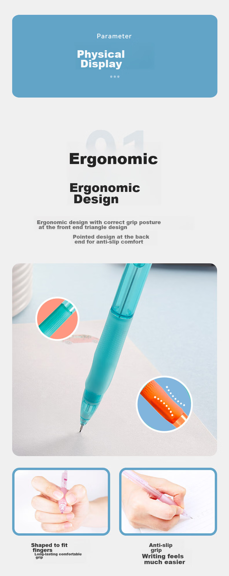 SAKURA Mechanical Pencil 0.5mm Student Writing Drawing Drafting NOCKS Series Triangular Grip Non-Slip Mechanical Pencil Candy Blue 4