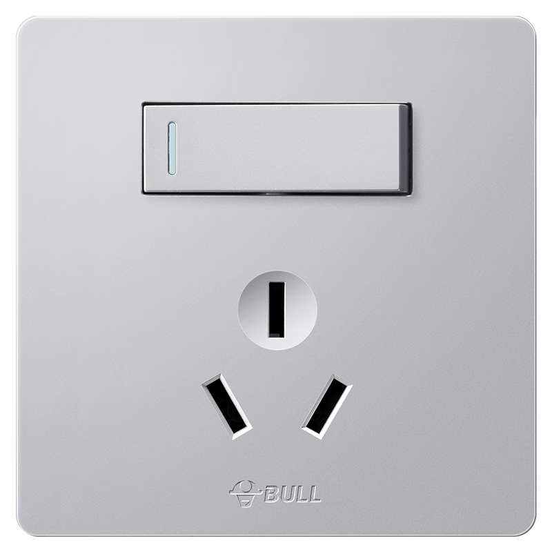 BULL Switch Socket G12 Series, 16A High Power, with Switch, 86-Type Panel, G12E204AS, Cream Color, Space Silver