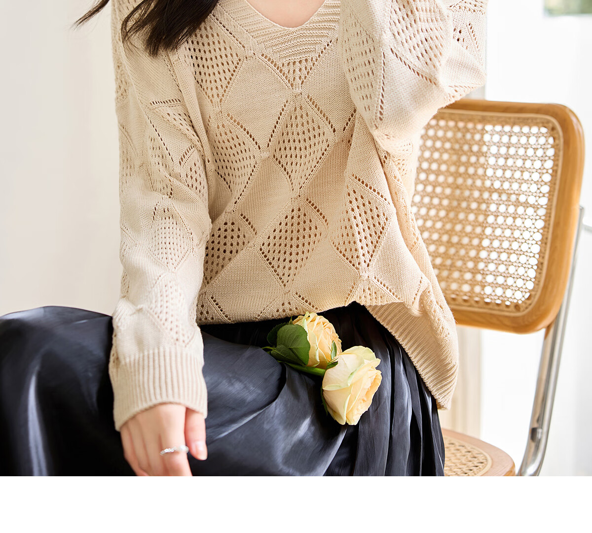 She Enjoy Textured Versatile Diamond Cable Knit Round Neck Sweater Women's Inner and Outer Wear Knit Top T53Z051 19