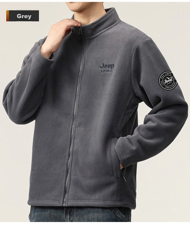 JEEP SPIRIT Men's Jacket, Autumn And Winter Korean-Style Fleece Coat, Stand-Up Collar Top for Men, Army Green, 3XL 22