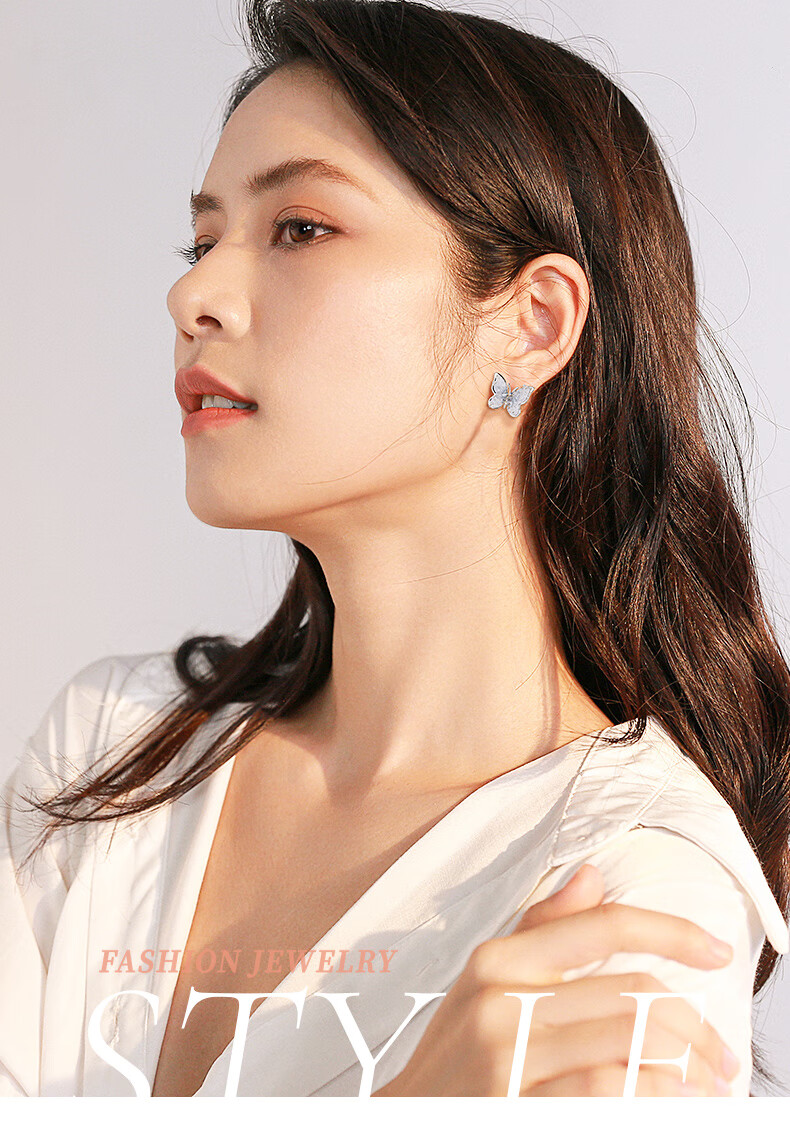 Qlady Crystal Butterfly Elegant Stud Earrings for Women, Pure Silver Earrings, New Style 2026 New Year High-End Silver Jewelry Earrings, Unique Ear Studs 1