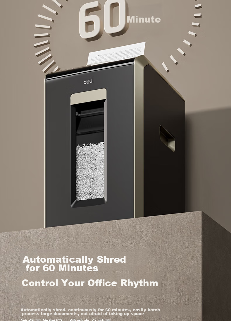 Deli Automatic Paper Shredder, 150 Sheets, 60 Minutes Continuous Shredding, 4-Level Confidentiality, Large Powerful Office-Specific Document Shredder, 30L Capacity, Paper Bin-Style, G3 9