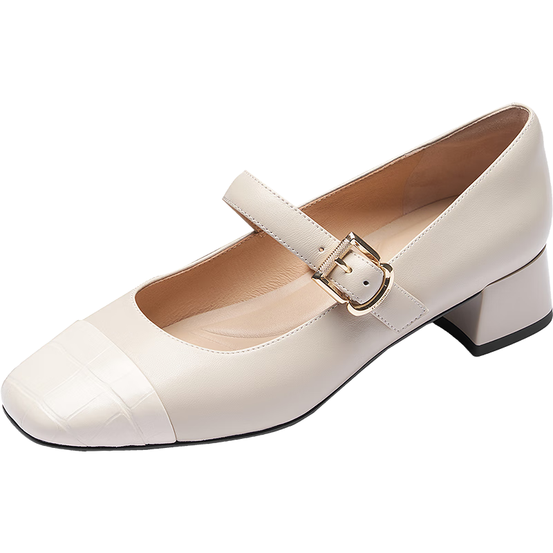 Le saunda 2025 Autumn Winter Fashion Commuter Chunky Heel Genuine Leather Mary Jane Shoes Women 6T35405 Cream White BEK39