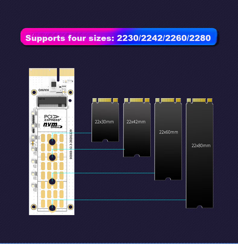 MAIWO KT060 PCIe to M.2 NVMe Adapter Card, Full-Speed M.2 to Gen3 Computer Expansion Card, Vertical RGB Colorful, Supports PCIe X4/X8/X16, with Heatsink 6
