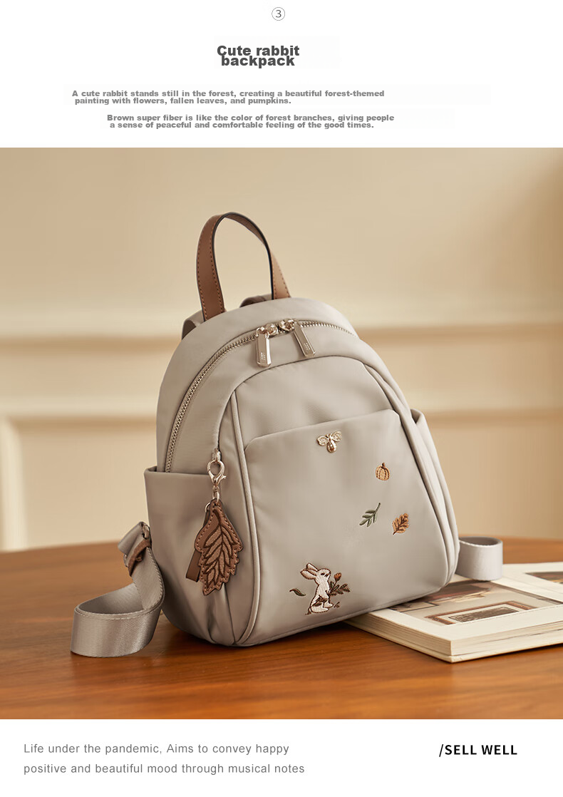 Laifu Xiaomifeng Embroidered Backpack for Women, Korean-Style Fashionable Commuter Travel Canvas Small Backpack 5