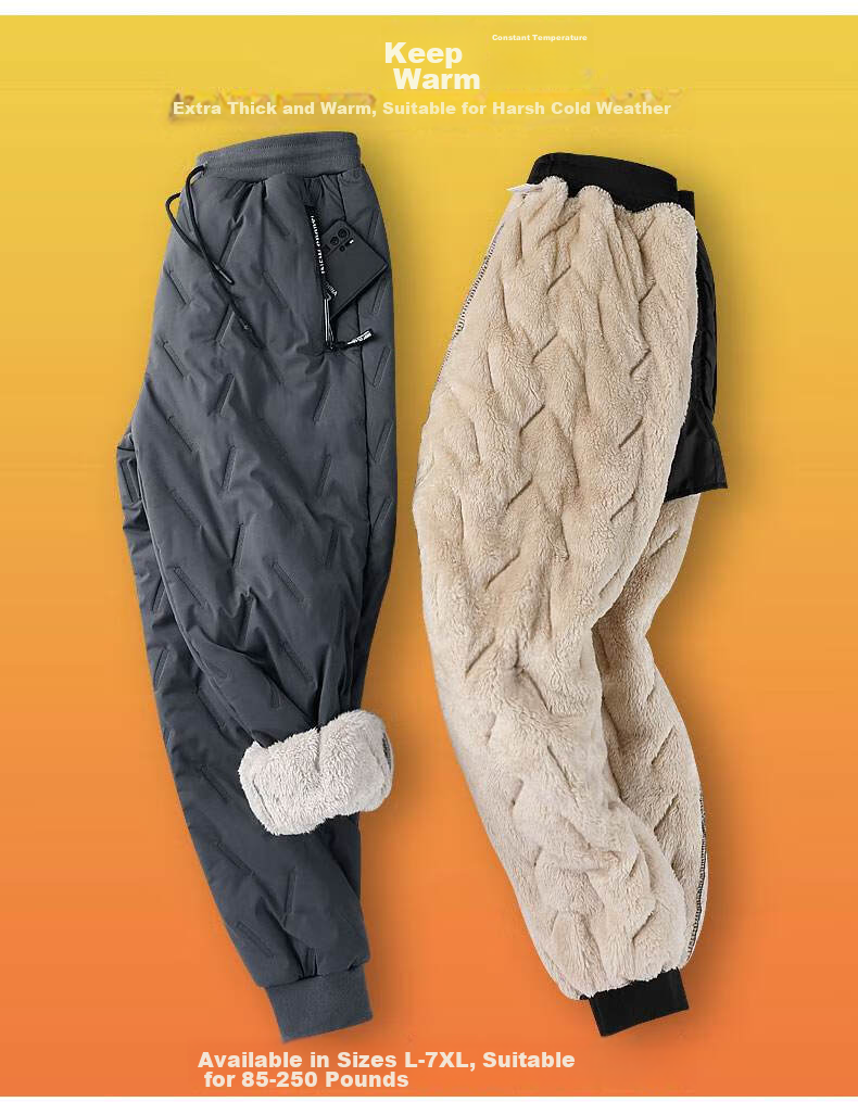 MiiOW Cotton Pants for Men, Winter Casual Plus Size, Fleece-Lined Thick Lambswool, Outdoor Workwear, Sports Warm Trousers for Me 6