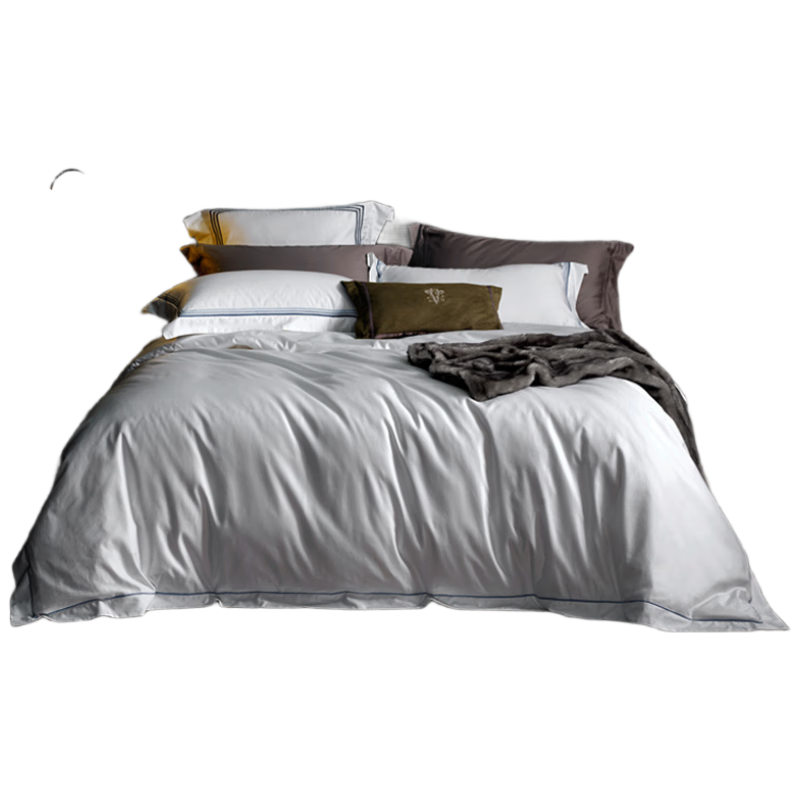 LOVO Luolai Life 120S Long-Staple Cotton Satin Four-Piece Set Luxury Cotton Duvet Cover 200*230cm Gray