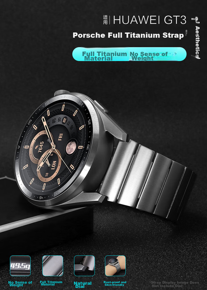 Watchbond Titanium Metal Strap Compatible with Huawei Watch Ultimate 2, GT7 Pro/6 Pro/Watch6/6 Pro/5/GT7/GT6/5/4, All-Titanium Metal Men's Watch Band 2