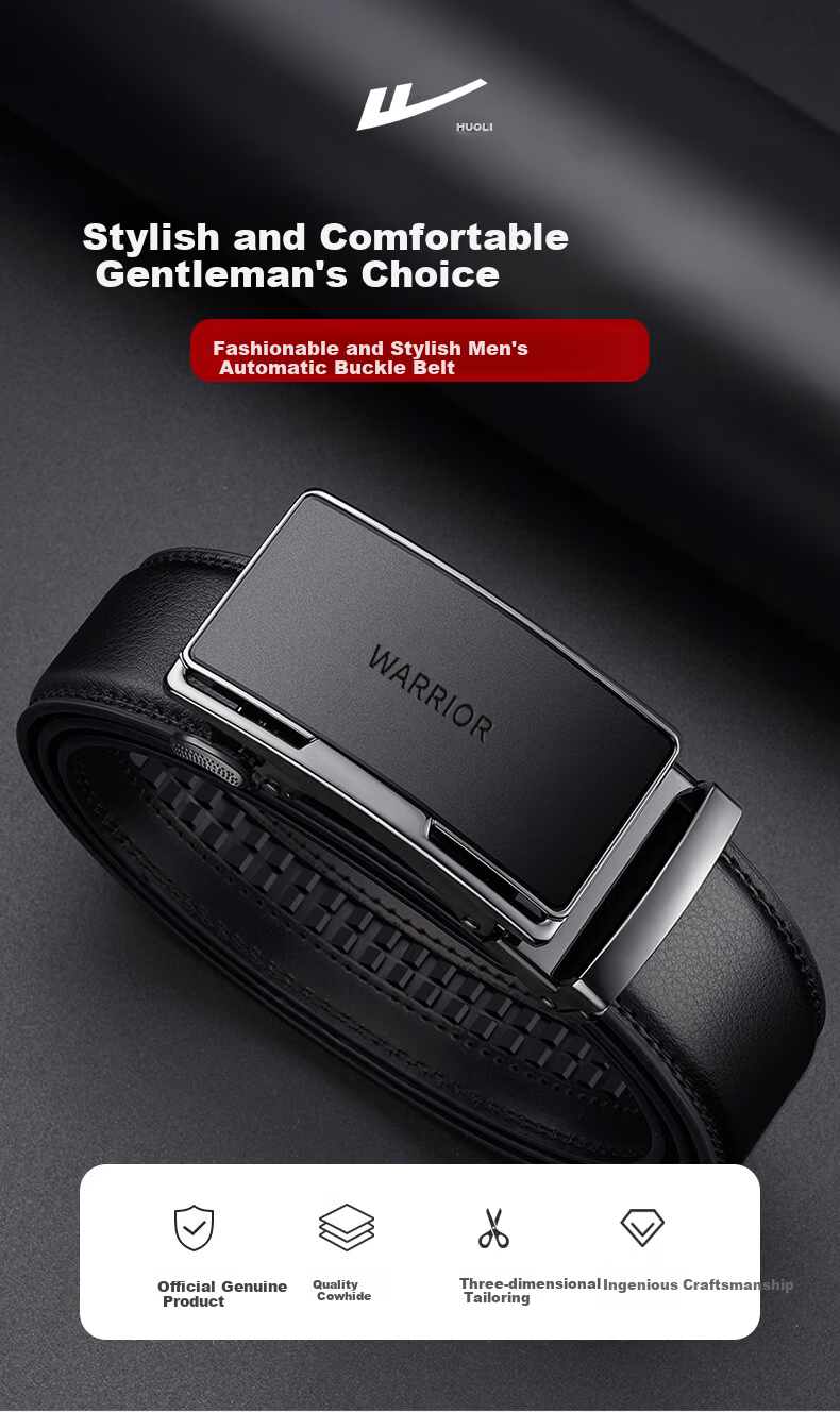 Huili Men's Automatic Buckle Genuine Leather Belt, Business Casual Versatile Denim Waistband for Young And Middle-Aged, Practical Gift 1