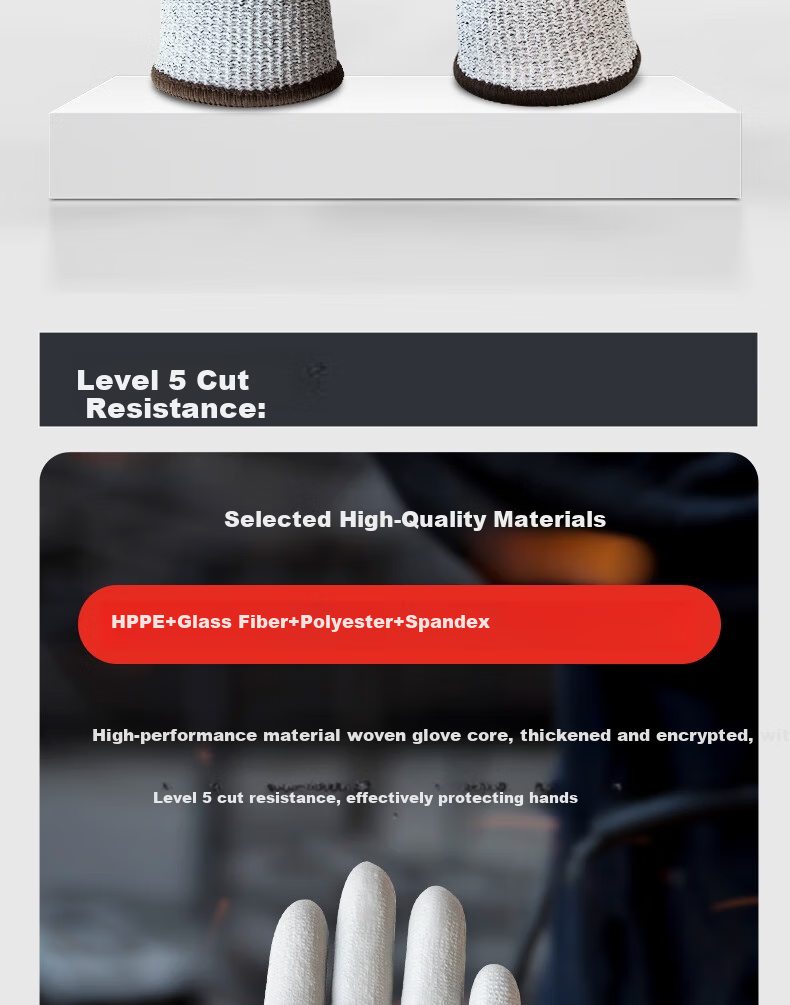 Huixiang JINGDONG Industrial Own Brand Cut-Resistant PU Palm Coated Gloves 150801 (Level 5) Size 9 3 Pairs/pack HPPE Thickened Dense Flexible Wear-Resistant Hand-Fitting EU CE Certified 5