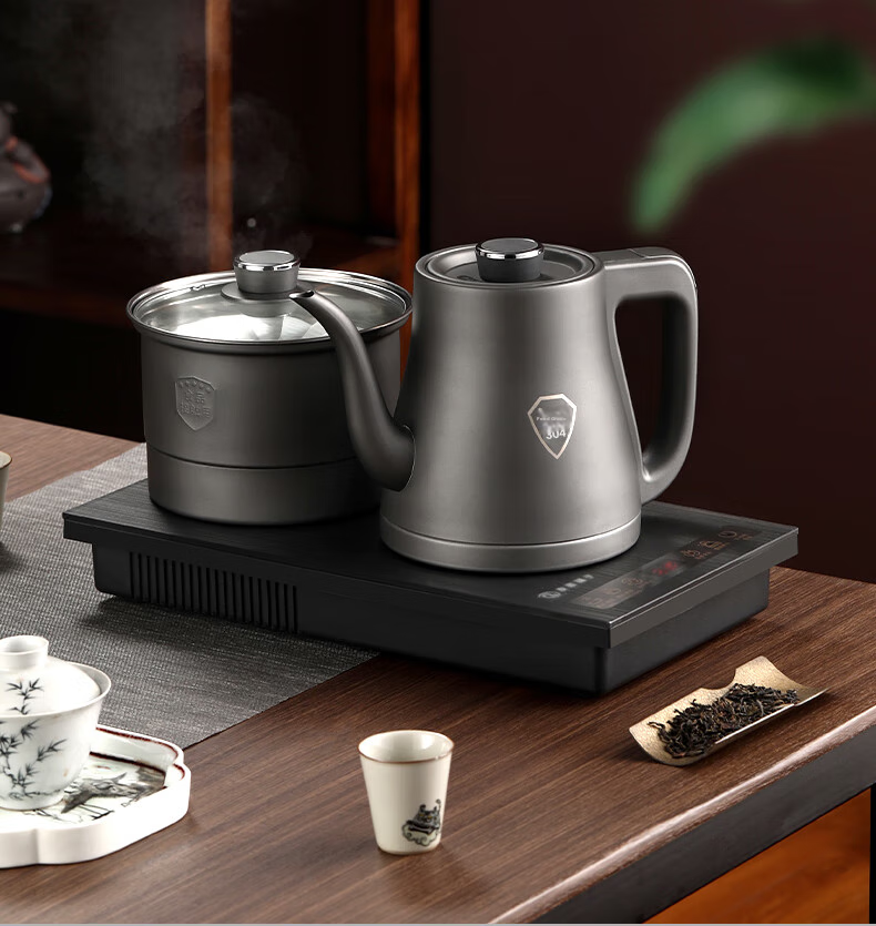 FUNORK Fully Automatic Electric Kettle with Tea Table, 304 Stainless Steel Integrated Tea Table And Coffee Table, Built-In Electric Teapot, Tea Set And Electric Tea Stove HL-602 Cleaning Model 1L 20