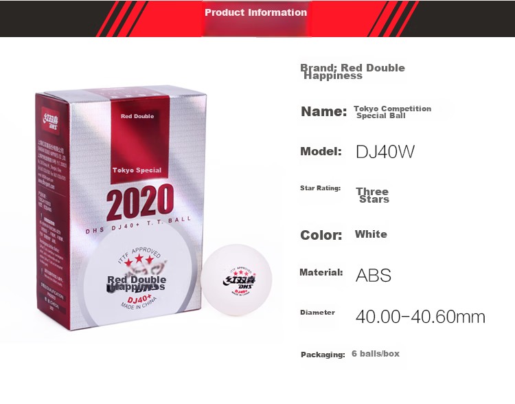 DHS Tokyo Competition Top Three-Star DJ40+ Competition Balls, White, Pack of 6 4