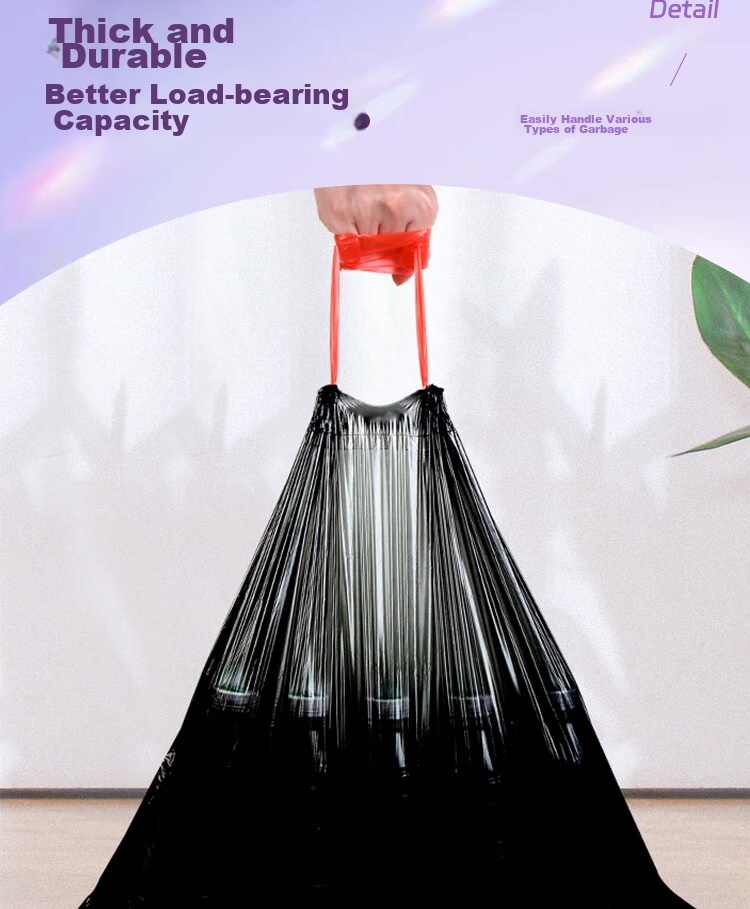 Lide Drawstring Garbage Bags, Black, 45*50cm, 120 Count, Single-Sided, 1.2 Microns Thick, Tear-Free, Thickened Version for Kitchen Use 10
