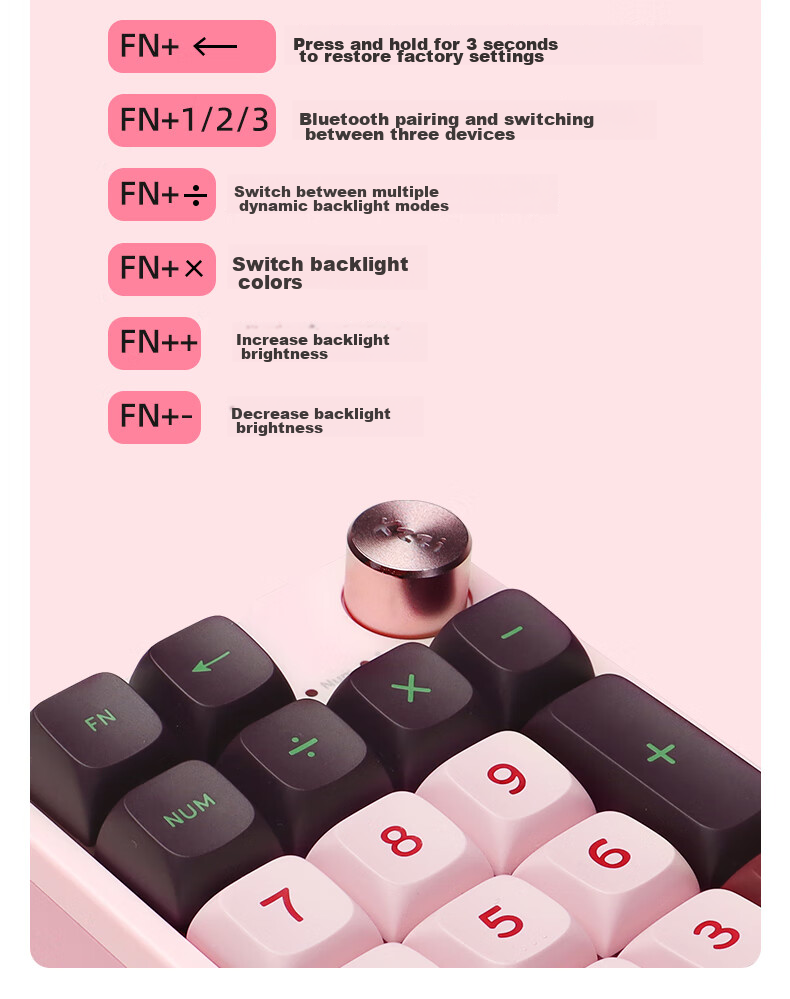 KZZI K20 Wireless Tri-Mode Mechanical Keyboard 19-Key with Knob Numeric Keypad RGB Lighting TOP Structure PBT Keycaps Hot-Swappable All Keys Mido Purple Light Feather Switch V2 7