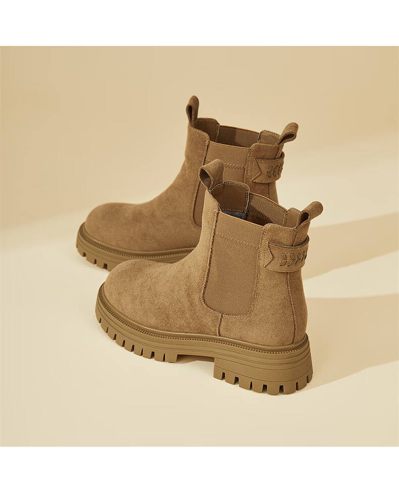 DAPHNE Women's Platform Chelsea Boots, Fashionable Versatile Fleece-Lined Short Boots, Vintage Yellow Boots, Smokestack Boots, Mocha Brown, Size 37 8