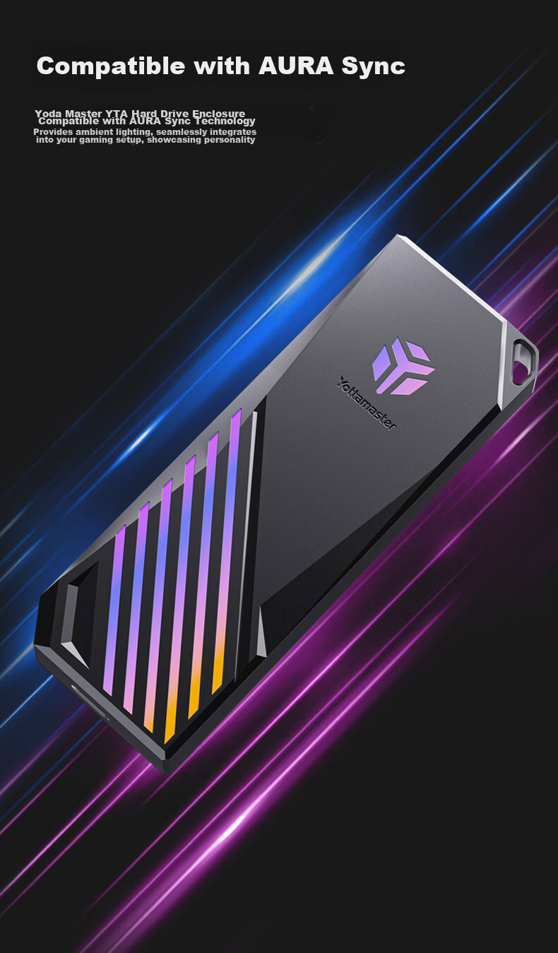 Yottamaster M.2 Hard Drive Enclosure, NVMe Portable Hard Drive Enclosure, RGB Synchronized Light, Type-C 3.2 Interface, 10Gbps External Case, Suitable for Black Myth: Wukong And Laptops 6