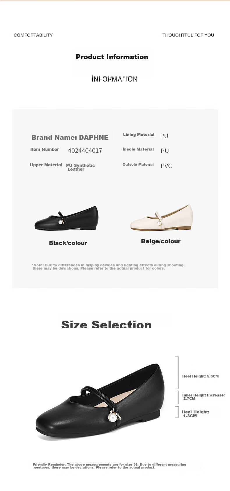 DAPHNE Women's Single Shoes, Cowhide Leather Elegant Mary Jane Shoes, Chunky Heel Square Toe Versatile Women's Shoes, Beige, Size 36 3