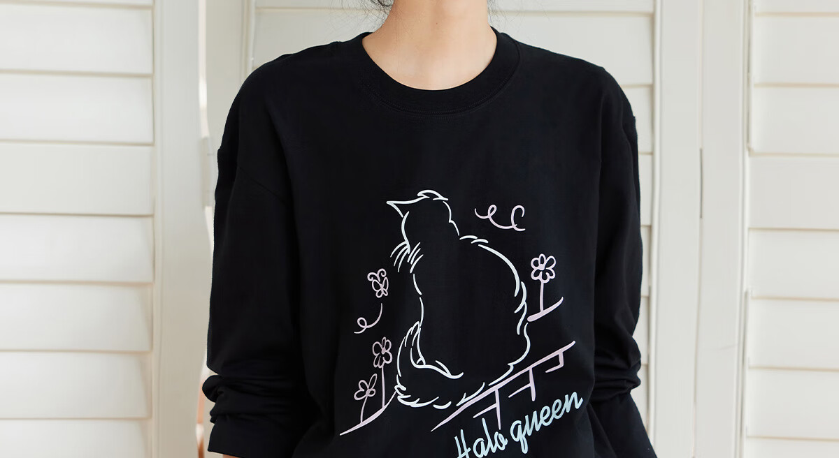 Halo Queen Women's Short-Sleeve T-Shirt, Summer Lightweight Round Neck Tee, American Sweet Cool Cat Print Half-Sleeve Top H143T1409 43
