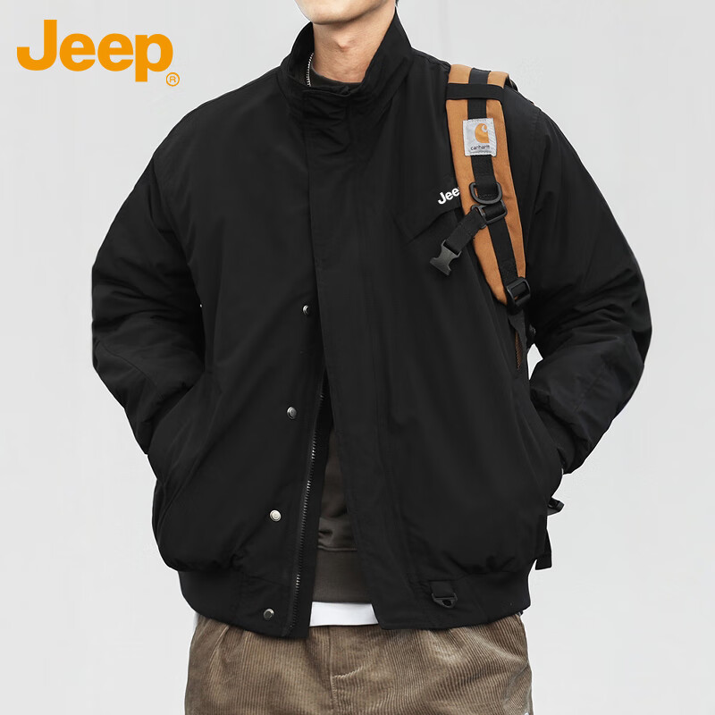 Мужская хлопковая куртка JEEP, утепленная, осень-зима, повседневная рабочая одежда, черная, размер L