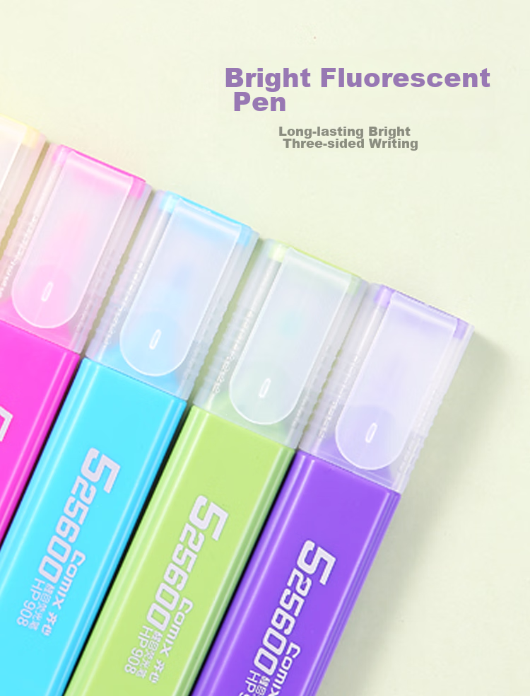 COMIX 6-Color Highlighters with Axe-Shaped Tips, Mixed Colors, 6 Marking Pens for Students' Key Points, Office Use, Study, Water-Based EHP02 Back-To Essential Colorful Markers for Students 1