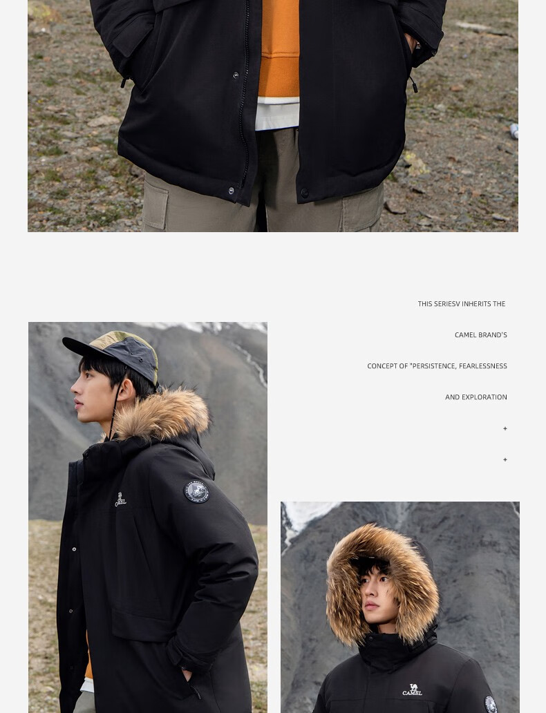 CAMEL Workwear down Jacket, Mid-Length, White Duck Down, Collar, Casual Sports Thickened Coat, Winter Season, M13CAKI038A 33