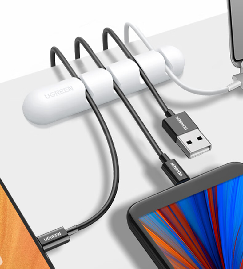 UGREEN Cable Organizer Desktop Cable Management System, Power Cord Holder Clip Winder, 4-Hole Clip, Single Pack, Black 7