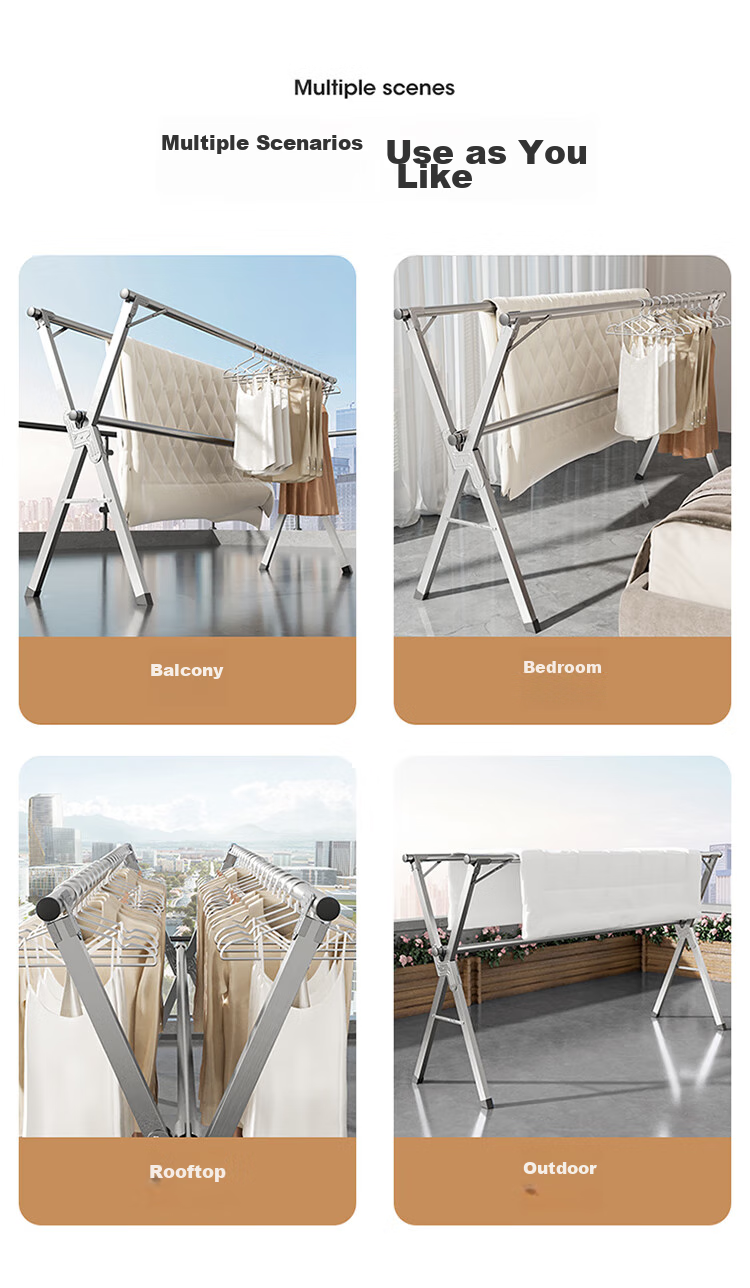 MARYYA Extendable Clothes Drying Rack, Floor-Standing Balcony-Specific Drying Pole, Foldable Laundry Hanger, Stainless Steel Portable Drying Stand 8