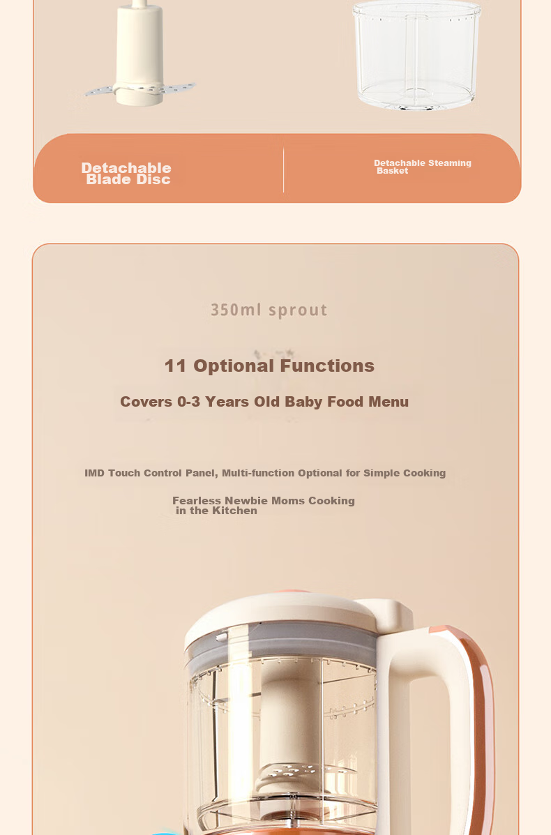 GUGE German [June - 2 Years] All-In Steaming, Cooking And Mixing Baby Food Processor with Stainless Steel Blades, Multifunctional Grinder And Crusher, Automatic Home Juicer And Food Processor GG658 17