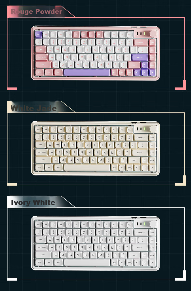 EWEADN V82pro Small Ice Sugar Wireless Bluetooth Tri-Mode Custom Mechanical Feel Keyboard, 82 Keys, for Office, E-Sports Gaming, Laptop Peripherals, Ivory White Wind Chrysanthemum Switch 6