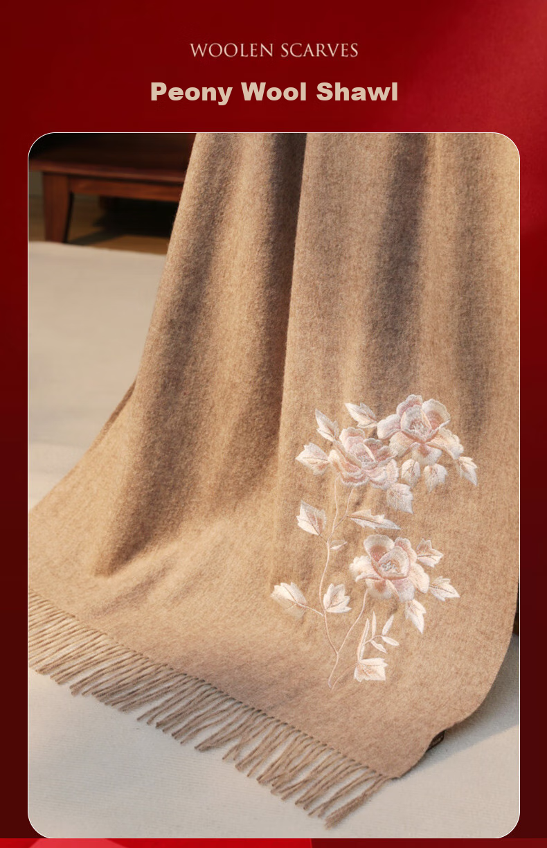 Hengyuanxiang 100% Wool Embroidered Shawl for Women, Chinese Style Scarf, Elegant And Warm Wrap, Gift for Mom, National Day Or Birthday Present 2