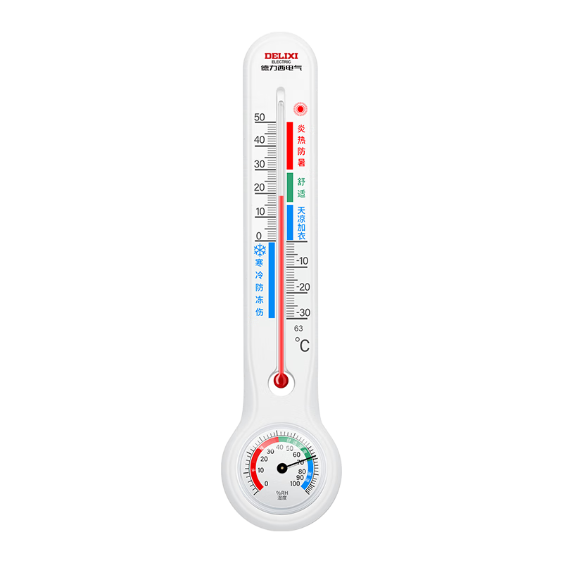 DELIXI ELECTRIC Thermometer, Indoor Glass Tube, High-Precision Household Use, Wall-Mounted for Baby Room And Greenhouse, Humidity And Temperature Meter for Breeding