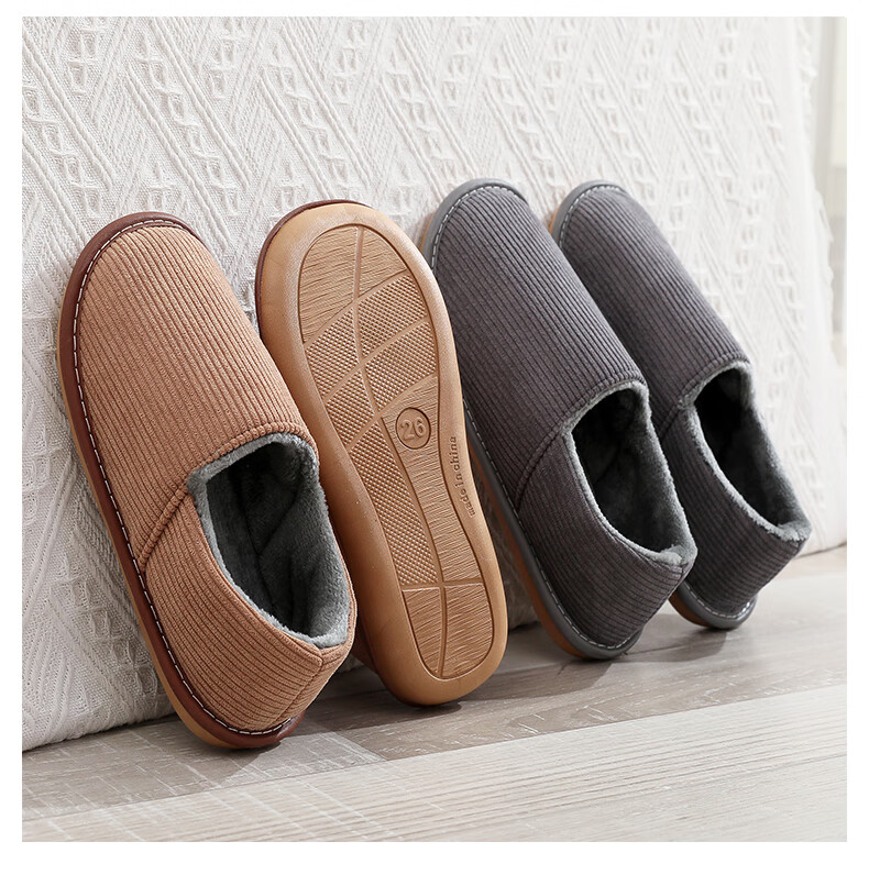 GUOLUOFEI Cotton Slippers for Men And Women, Indoor Home Non-Slip Soft Sole Fleece-Lined Warm Slippers, Wine Red, Size 34-35 15