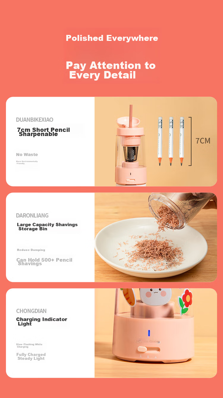 COMIX Fully Automatic Pencil Sharpener XS-65, Alloy Steel Roller Blade, 1.5h Fast Charging, 3 Thickness Settings, Student Stationery, Office And Study Use, Gift Box Packaging, Rotary Blade, Specially Designed for Primary School Students 9