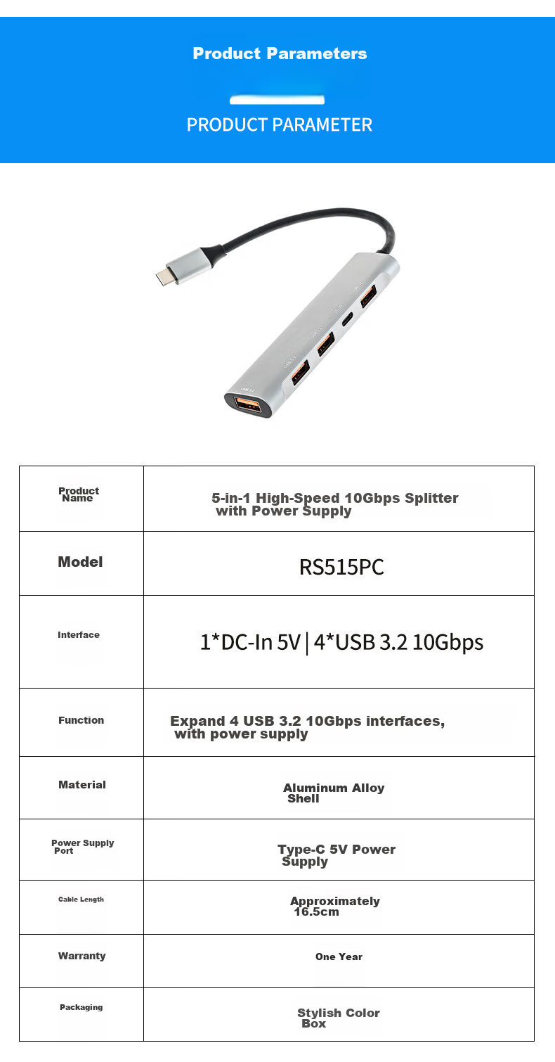 Youlianxing Type-C3.2 to USB Hub, 10Gbps Expansion Dock, USB-C3.2Gen2 Expansion Dock with 4 Ports, Suitable for Laptop Adapter 3