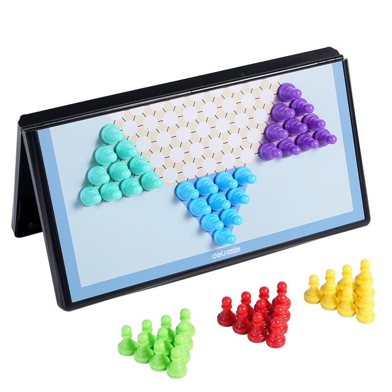 Deli Magnetic Checkers Set, Portable Folding Board, Children's Student Camping Magnetic Stone Checkers Gift