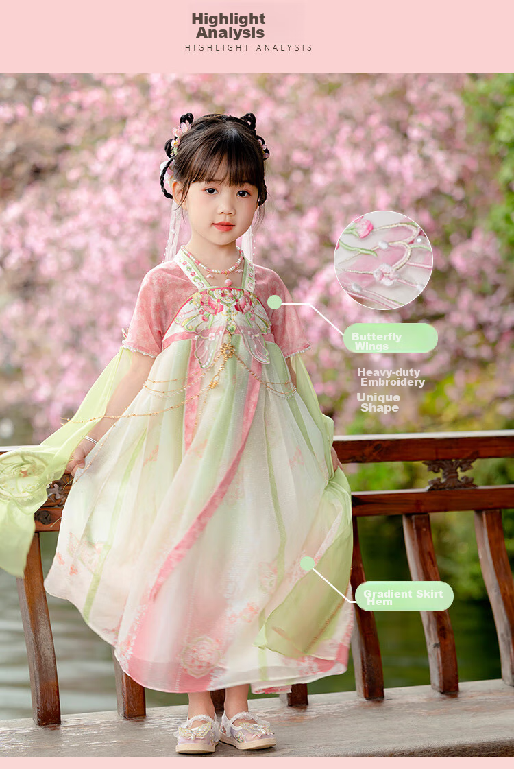 Menghu Huaiweiyang Hanfu Girls' Dress New Style Chinese-Style Children's Ancient Costume Princess Dress Fairy-Like One-Piece Dress Pink 110 3