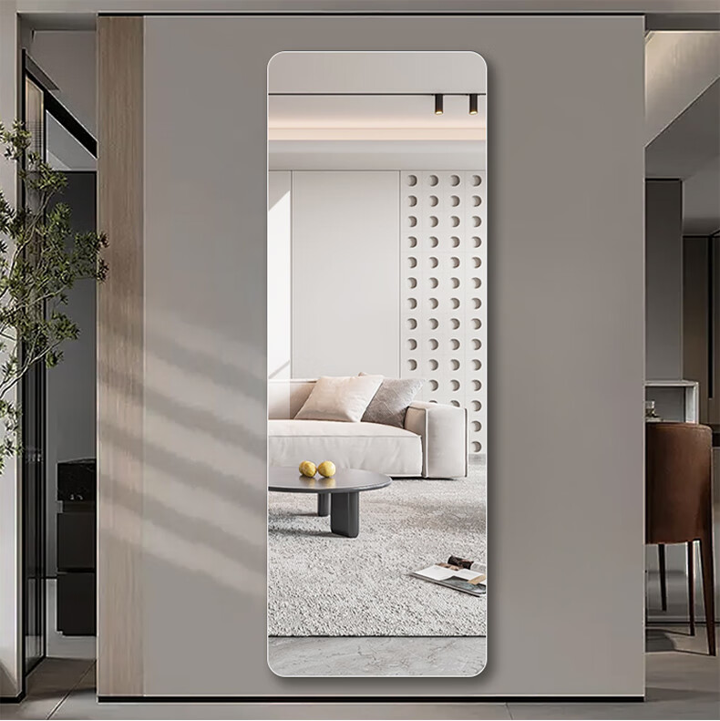 Huakaizhixing Full-Length Mirror, Frameless Adhesive Wall-Mounted Dressing Mirror, Clothing Store Mirror, Rounded Corners 150*40cm 11