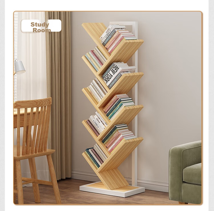 Anerya Tree-Shaped Bookshelf, Floor-Standing Solid Wood Storage Rack, Creative Steel-Wood Multi-Layer Bookcase for Home And Students, 8 Tiers 8