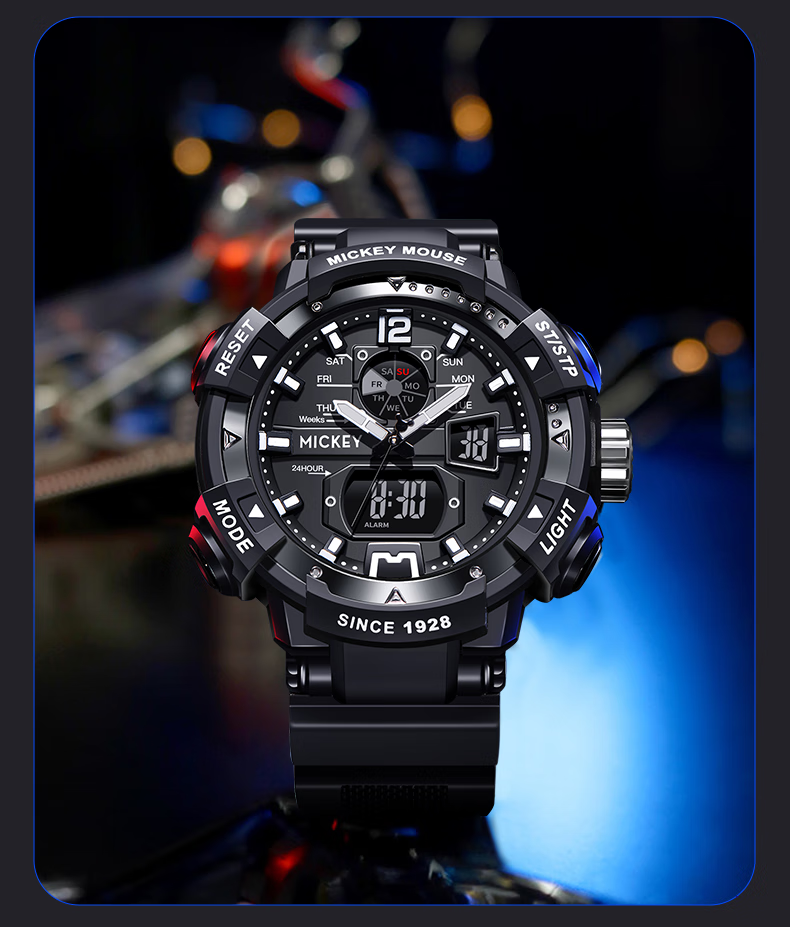 Disney Watch for Men, Students, Trendy Sports, Waterproof, Teenagers, Middle And High School Students, Multifunctional Dual Display Digital Watch, Cool Black And Purple 15