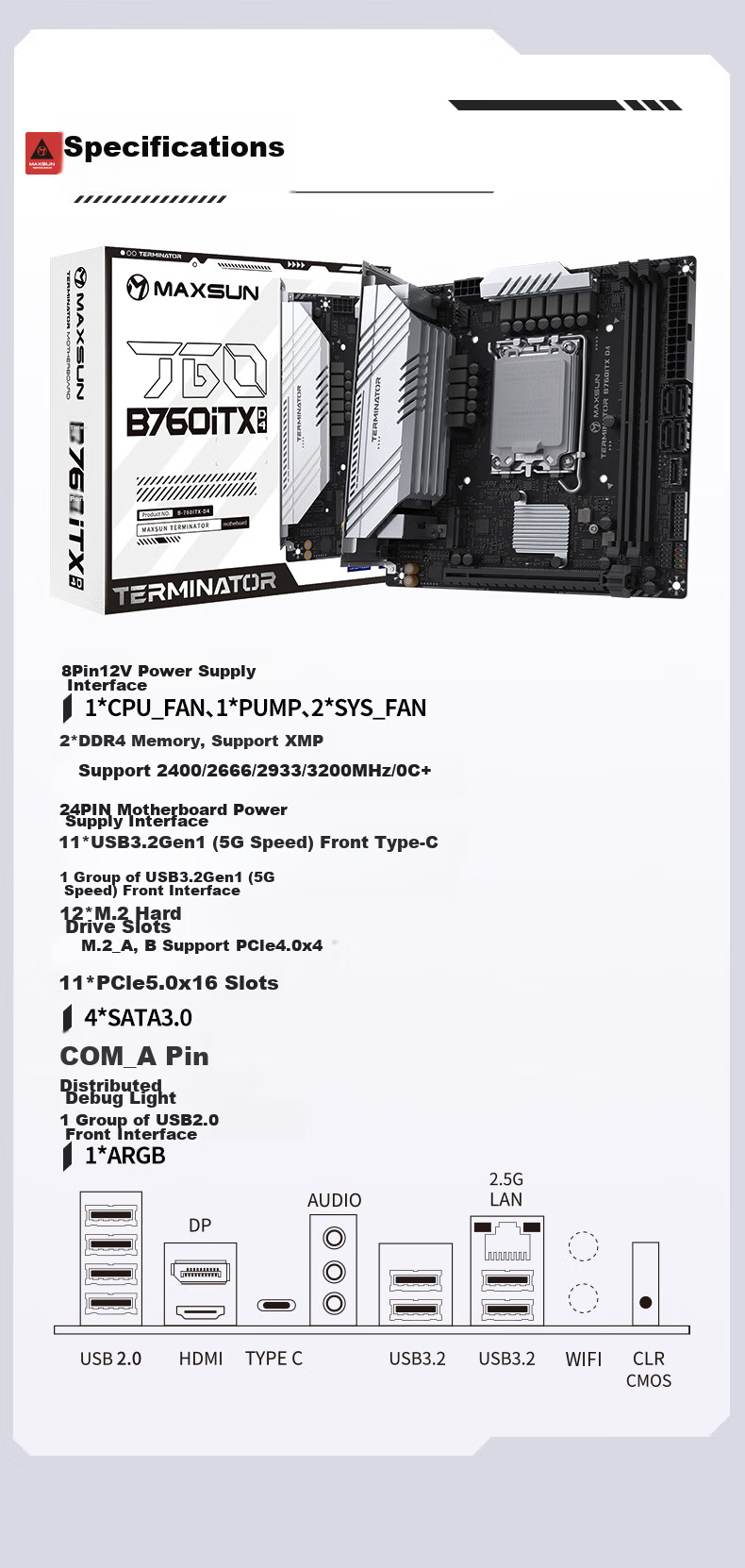 MAXSUN MS-Zhongjiezhe B760ITX D4 WIFI V3 Supports DDR4 CPU 12490F/13400F/12600KF (Intel B760/LGA 1700) 8